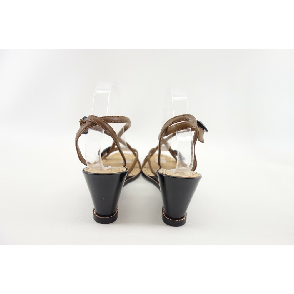 Cole Haan Brown Black Leather Strappy Slingback Wedge Sandals Size 9B - Picture 4 of 7